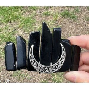 Natural Raw Crystal Gemstone Obsidian Silver Wire Wrapped Crescent Moon Barrette